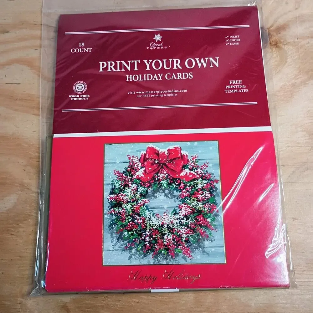 Lot 4 Great Papers Print Your Own Holiday Christmas Cards Wreath Berries 72 Ct